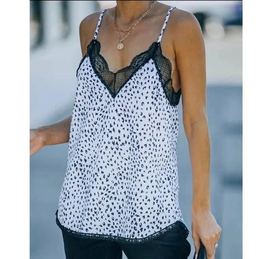Spot print lace racerback cami